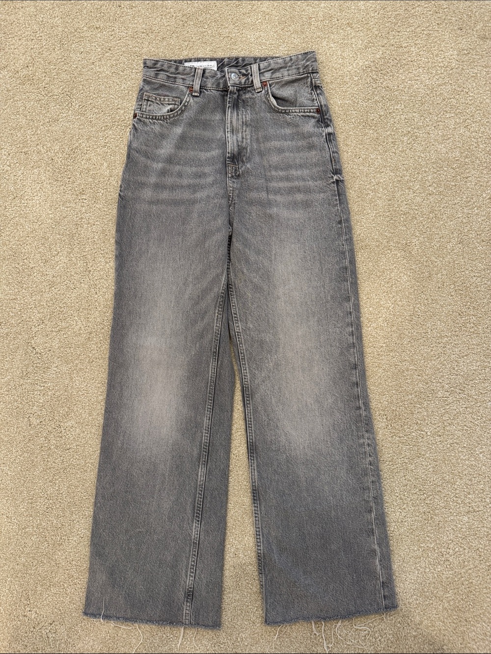 Zara High-Rise Wide Leg Jeans - Washed Gray